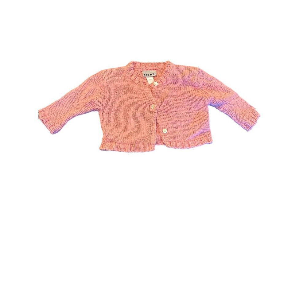 Vintage IKKS Infant Cardigan Sweater 12M/80 Pink 100% Cotton With Button Closure